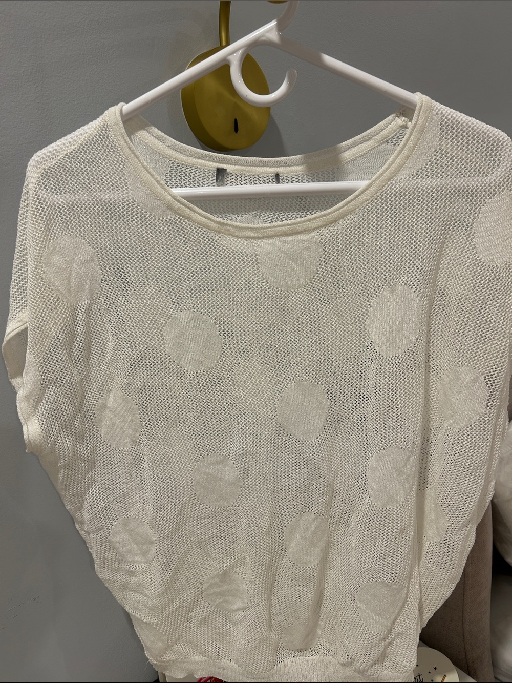 Lightweight Cream Polka Dot Crew Neck Sweater